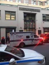 <b>An ambulance, plus a huge turnout of NYPD officers and the FDNY responded to two separate incidents at the High School of Fashion Industries on W. 24th St. on Dec. 19. Police said one 17 year was arrested.</b> Photo: Keith J. Kelly