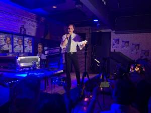 Erik Bottcher speaking on election night at Chelsea Bell. Photo courtesy of Friends of Erik Bottcher