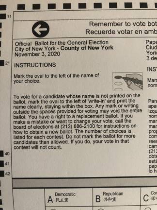 Detail instructing voters how to fill in the ballot. Photo: Michael Oreskes