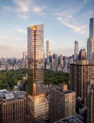 A rendering of Extell Development&#x2019;s in-progress 775-foot tower at 36 West 66th St., which includes over 170 feet of mechanical space in its middle section. Image: Sn&#xf8;hetta