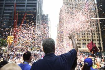 Mayor Bill de Blasio at the Hometown Heroes Ticker-Tape Parade to honor essential workers in the Canyon of Heroes on Wednesday, July 7, 2021. Photo: Michael Appleton/Mayoral Photography Office