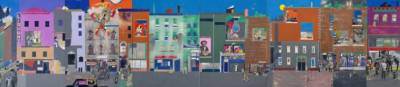 Romare Bearden produced his collage”<i>The Block</i>”, as six separate panels, exhibited together to form a continuous scene designed to evoke not just the sights, but also the sounds of Harlem—from the traffic on the street corner to the televisions blaring from open windows. Bearden himself once referred to <i>The Block</i> as a “collage with sound.” Photo: Metropolitan Museum of Art/ Gift of Mr. and Mrs. Samuel Shore © 2024, Romare Bearden Foundation / Licensed by VAGA at Artists Rights Society NY