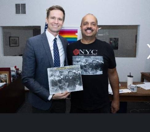 James Francois Pijuan dropped off a copy of his new book on the history of the Flower District with the area’s city councilman, Erik Bottcher. Photo: Office of Erik Bottcher/Linkedin