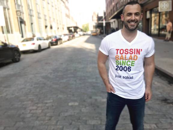 Just Salad, a NYC Pride sponsor, is selling Pride-themed apparel during Pride Month. Photo courtesy of Just Salad