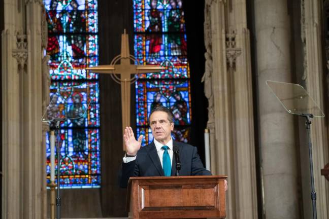 Governor Andrew M. Cuomo spoke at Riverside Church on Sunday, Nov. 15 about the inequities in the Trump administration’s vaccine distribution plan. Photo: Don Pollard / Office of Andrew M. Cuomo