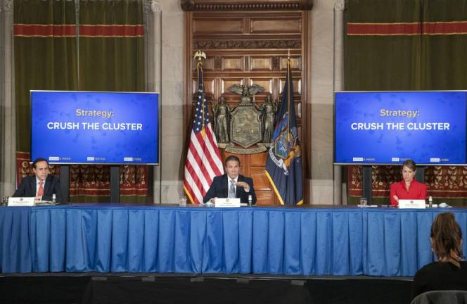 Governor Andrew M. Cuomo provides a coronavirus update during a press conference on Oct. 6 in Albany. Photo: Mike Groll/Office of Governor Andrew M. Cuomo