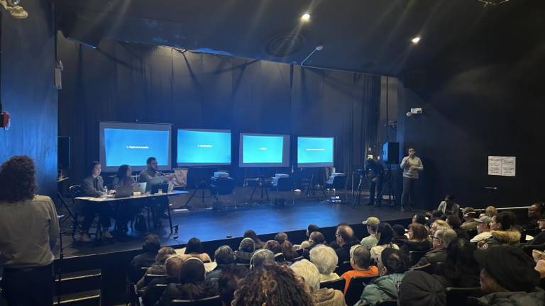 The New York City Department of Housing Preservation and Development (HPD) hosting the third public scoping meeting at Chelsea-Elliot Homes at 430 W 26th Street between ninth and tenth avenue on Wednesday, Feb. 7. Photo Credit: Alessia Girardin.