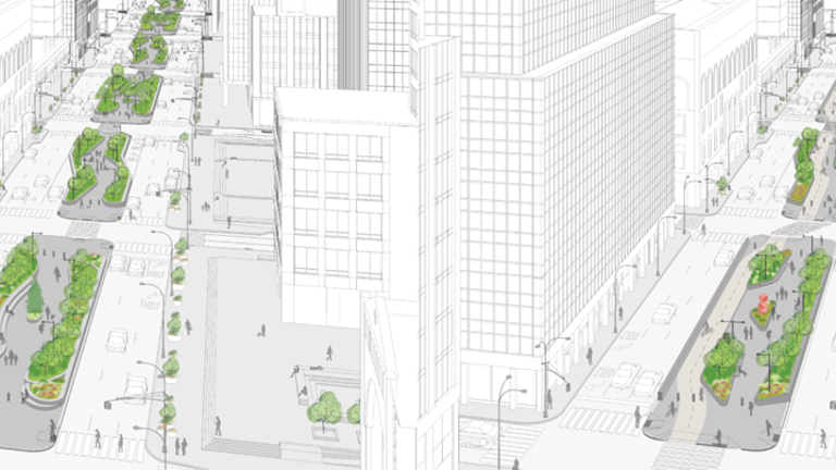 The Department of Transportation has unveiled two new renderings, one with a bike lane and one without, for its planned overhaul of Park Avenue that would expand pedestrian space.