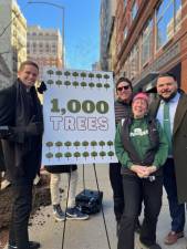 Council Member Erik Bottcher (left) with Eric Marcus, of the 300 West 20th Street Block Association, Pamela Wolff, of the Chelsea West 200 Block Association and NYC Parks Manhattan Borough Commissioner Anthony Perez (right). Photo courtesy of Erik Bottcher’s office