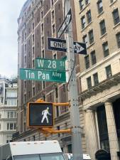 The new Tin Pan Alley Sign on 28th Street and Broadway. Photo: Kay Bontempo