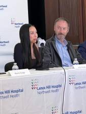 (From left to right) Kylie Ossege and Matt Ossege, her father. Kylie survived the 2021 school shooting at Oxford High School in Michigan, with emergency surgery saving her from paralysis. She came to the UES on November 21 to speak about additional surgery at Lenox Hill. She is an advocate against gun violence.