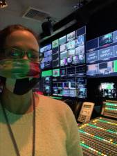 Karen Cape in the control room of “The Late Show With Stephen Colbert.” Photo courtesy of Karen Cape