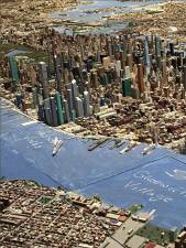 A slice of Manhattan, with Greenwich Village, Hudson Yards and Midtown skyscrapers. Macken started the project with the RCA Building (30 Rockefeller Plaza) “and it just ballooned.”