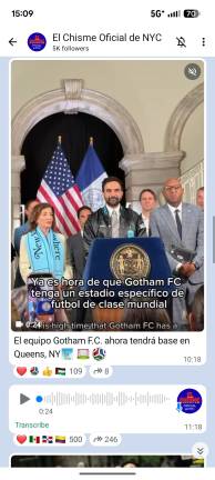 Mayor Mamdani announces Gotham F.C. will move to Queens (top), and delivers first voice note (bottom).