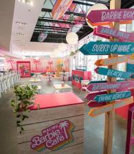 Surf’s Up! The Malibu Barbie Cafe is a two story experiential store and restaurant that popped up in the South Street Seaport in mid-May and will be there through September 15. Photo: Instagram/ barbiecafeofficial