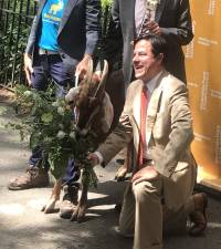 Conservancy President &amp; CEO Dan Garodnick presented Massey with the award and bouquet.