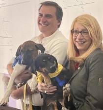 West Side Assembly Member Linda Rosenthal (right) and Queens State Senator Michael Gianaris advocated for a new bill banning the sale of animals in pet stores. Photo via Linda B. Rosenthal on Twitter