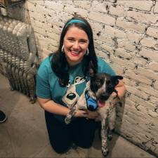 Jolie Dudley with her dog Knope. Photo: David Kirchner