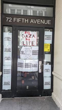 New School Welcome Center during faculty pro-Palestine, “occupation,” May 17, 2024.