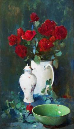 “Roses and Oriental Porcelain” is a showstopper. Photo courtesy of Salmagundi Club