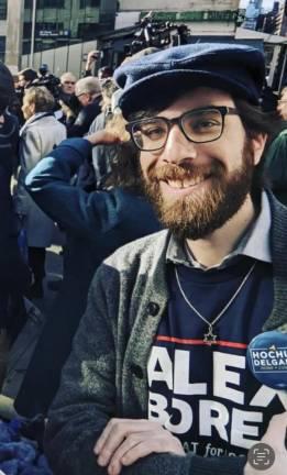 27-year-old Ben Akselrod, at a rally for Governor Hochul in October 2022, could end as the only candidate for district leader in Democratic primary in the 76th Assembly District, Part A, after a Judge tossed all his opponents ballots.