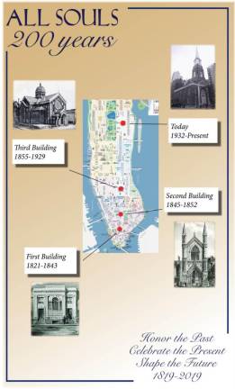 Map showing the church’s four locations and photos of the buildings.