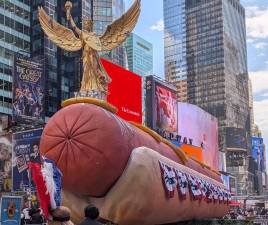 It’s a Hot Dog! It’s Art! It’s on display in Duffy Square through August 8.