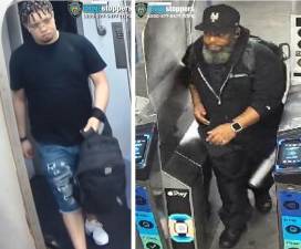 Times Square subway crime suspects: wanted for assault (left) and sexual abuse.