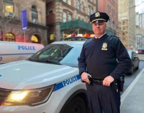 Captain Anthony Lavino, seen here outside the HQ of the 19th Pct on the UES where he was most recently the executive officer, is getting a permanent precinct of his own, heading up the Central Park Pct. Photo: NYPD