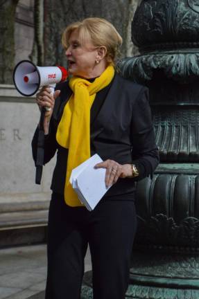 Congresswoman Carolyn Maloney welcomed support from a sea of Manhattan’s elected officials on Sunday. Photo: Abigail Gruskin