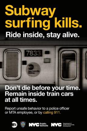 The official poster (or one of them) for the “Subway Surfing Kills” public information campaign.