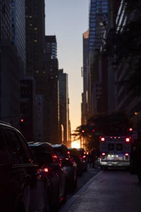 Sunset on 42nd Street and First Avenue.