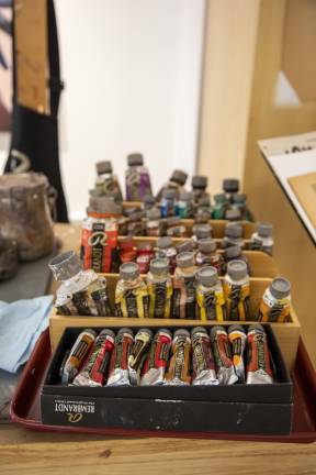 Tools of the trade: the painter Zhenya Gershman shows off her favorite Rembrandt paint.