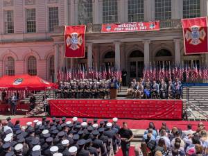 FDNY Medal Day at City Hall, Mayor Mamdani at the podium.