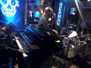 Pianist Benito Gonzalez (left) performing at Hermana with Will Slater on bass and Curtis McPhatter on drums. Photo: John Adams