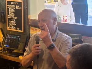 Gabriel Megahey at Ernie O’Malley’s Pub on July 9, where he gave an exclusive interview to us about the Trump administration’s bid to deport him. Our scoop was big news in Ireland, but several publications on the Emeral Isle intially “borrowed” (plagiarized?) our quotes without proper attribution.