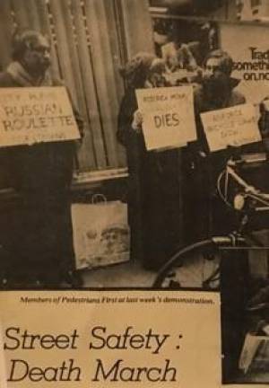 Dewing (center) at a Pedestrians Safety demonstration with her sons. Photo courtesy of Todd Brabec