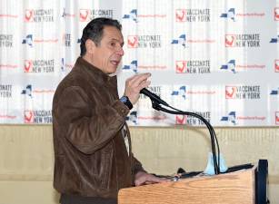 Governor Andrew M. Cuomo visiting a NYCHA vaccine pop-up site at the William Reid Apartments in Brooklyn on Saturday, January 23, 2021. Photo: Kevin P. Coughlin / Office of Governor Andrew M. Cuomo