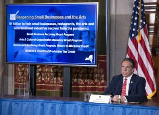 Governor Andrew M. Cuomo gives a briefing on the Fiscal Year 2022 New York State Budget on April 7. Photo: Mike Groll/Office of Governor Andrew M. Cuomo