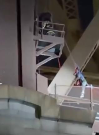 Frankie Allocca was hoisted above the bridge roadway in a harness after firefighters were able to reach him at the bottom of a 50 ft shaft. He suffered spine and brain injuries.