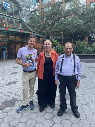 NYS Senator Brad Hoylman (left), UWS Council Member Gale Brewer (center) and Rep. Jerrold Nadler (right) campaigning at Verdi Square. Photo via Nadler’s Twitter