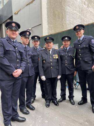 Firefighters from the Kildare (Ireland) County Fire Services flew over for the parade to march with the FDNY. Photo: Courtesy Susan Sullivan