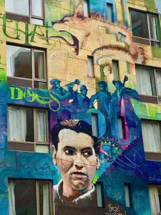Poet Federico Garcia Lorca on a building at 128 Lafayette St.