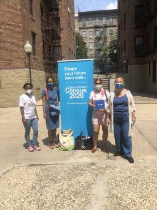 Manhattan Borough President Gale A. Brewer (right) at a Census Pop Up Event at Dunbar Houses in Harlem on August 1, 2020. Photo via Gale A. Brewer’s Twitter