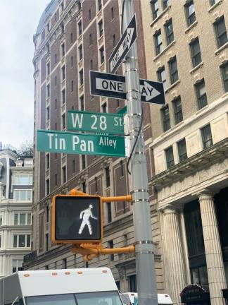 The new Tin Pan Alley Sign on 28th Street and Broadway. Photo: Kay Bontempo