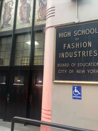 <b>The High School of Fashion Industries has occupied the ten story building on W. 24th St. since 1940.</b> <b>The murals above the front entrance as well as those that grace the auditorium were created by Ernest Fiene and are landmarked.</b> Photo: Keith J. Kelly
