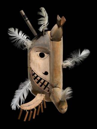 Infinity of Nations: Yup’ik Mask, Good News Bay, Alaska, ca. 1910, Driftwood, baleen, feathers, paint, cotton twine, National Museum of the American Indian. Photo: Ernest Amoroso