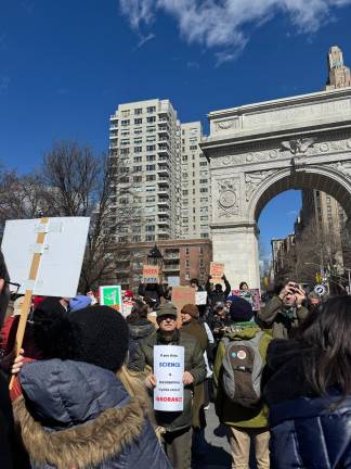 Rally on March 9 in Washington Square Park protesting against Trump’s budget cuts to science and research