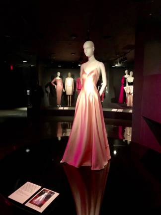 The first room of "Pink," featuring a copy of the Ralph Lauren gown worn by Gwyneth Paltrow at the 1999 Academy Awards. The Museum at FIT. Photo: Val Castronovo