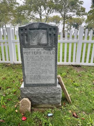 One of the original headstones noting the nature of Hart Island as a burial ground for the poor. This is in a small shaded area that was built a few years ago.